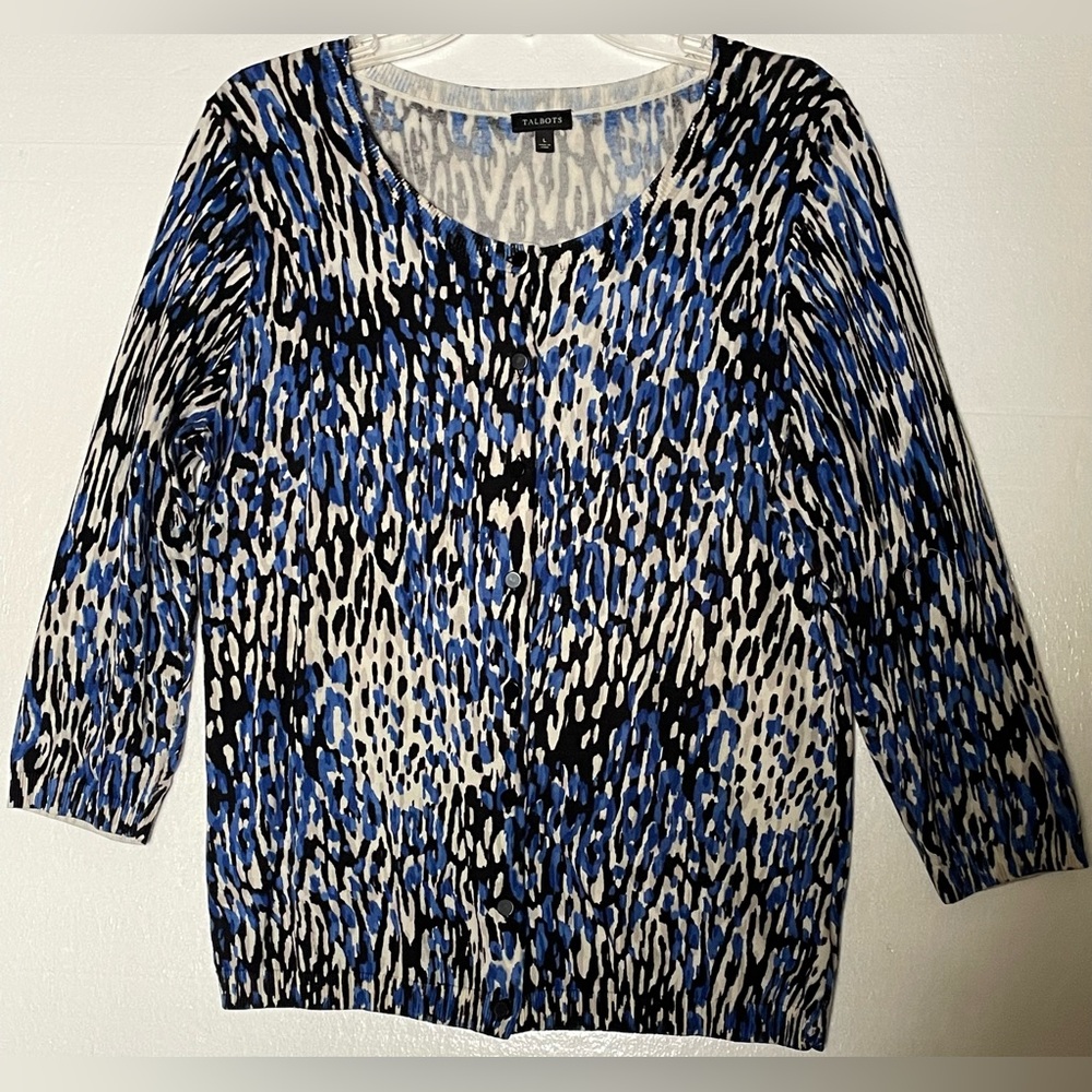 Talbots Abstract Print Cardigan Sweater Size L
